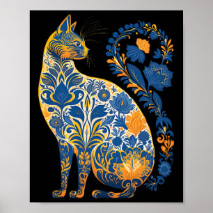 Ukraine-Katze Floral Retro Ukrainische Flagge und Poster