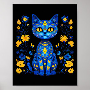 Ukraine-Katze Floral Ukrainische Flagge Vintage Vy Poster