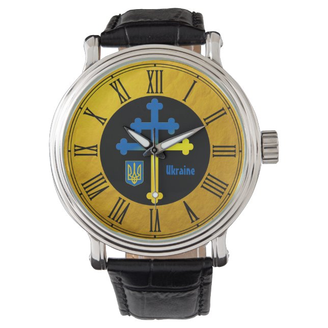 Ukraine Kreuzzeichen und Lorraine-Kreuz Armbanduhr (Vorderseite)