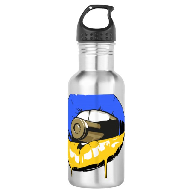 Ukraine Lippen Edelstahlflasche (Vorderseite)