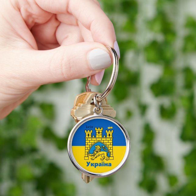 Ukraine & Lwiwer Stadt - Wappen, ukrainische Flagg Schlüsselanhänger (Hand)