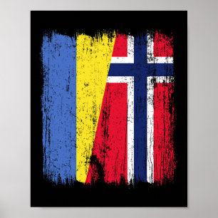 Ukraine Norwegen Halbe Flagge Ukrainische Norwegis Poster