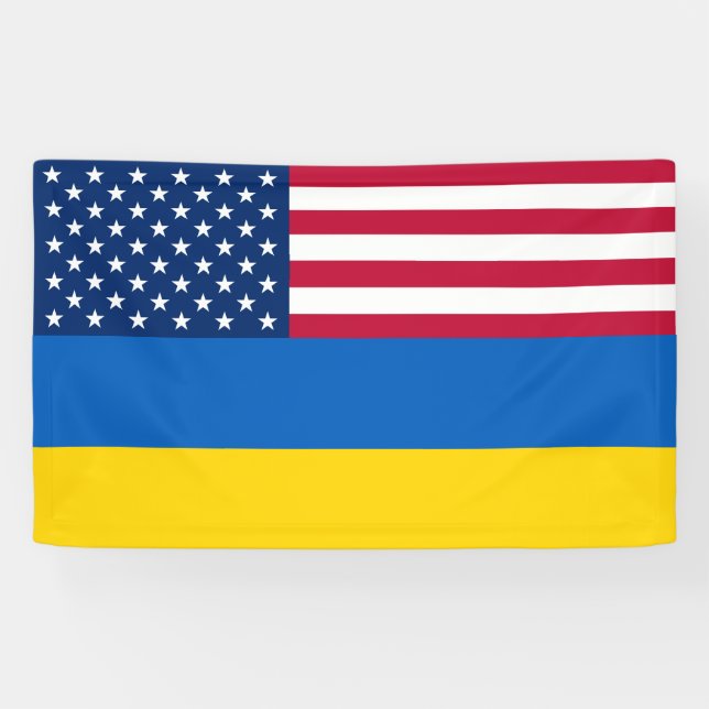 Ukraine Patriotic USA Flag Solidarność Banner (Horizontal)