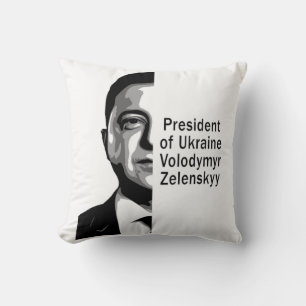 Ukraine Präsident Zelenskyy Half Portrait B&W Art Kissen