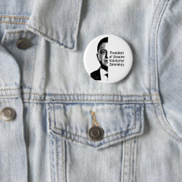 Ukraine Präsident Zelenskyy Half Portrait B&W Button