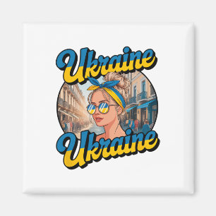 Ukraine Retro-Stil Frau Grafik Kultureller Stolz A Magnet