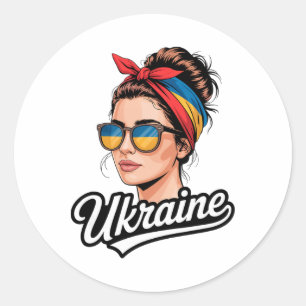 Ukraine Retro-Stil Frau Grafik Kultureller Stolz A Runder Aufkleber