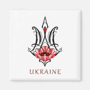 Ukraine Schwarzes Wappenmantel mit Mohn-Dreizack T Magnet