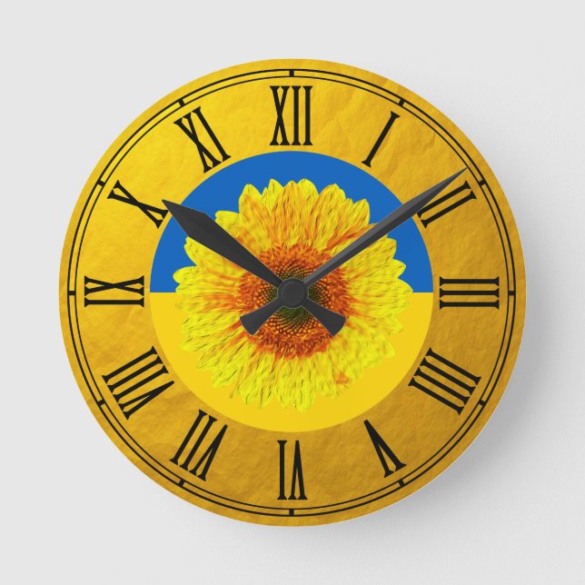 Ukraine Sonnenblume und ukrainische Flagge / Blume Runde Wanduhr (Vorderseite)