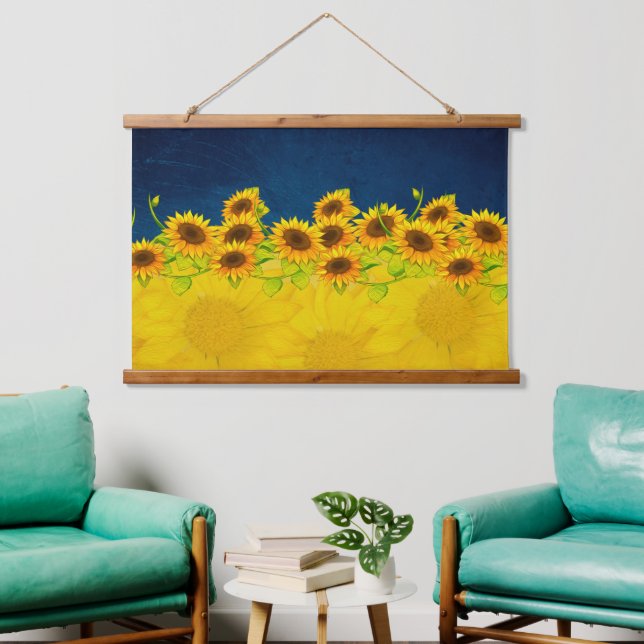Ukraine Sonnenblumen für die Friedensmauer hängen Wandteppich Mit Holzrahmen (Wohnzimmer)