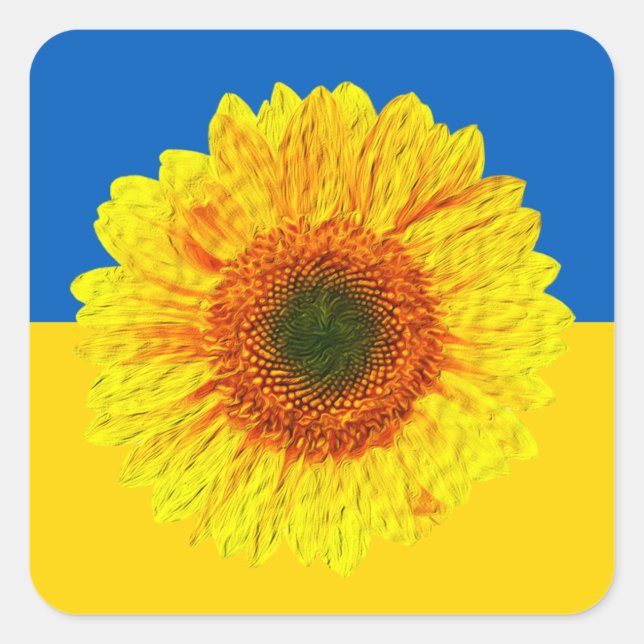 Ukraine Sonnenblumensticker, ukrainische Flagge /  Quadratischer Aufkleber (Vorderseite)
