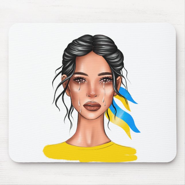 Ukraine stoppt Schwarzes Haar Krieg Mousepad (Vorne)
