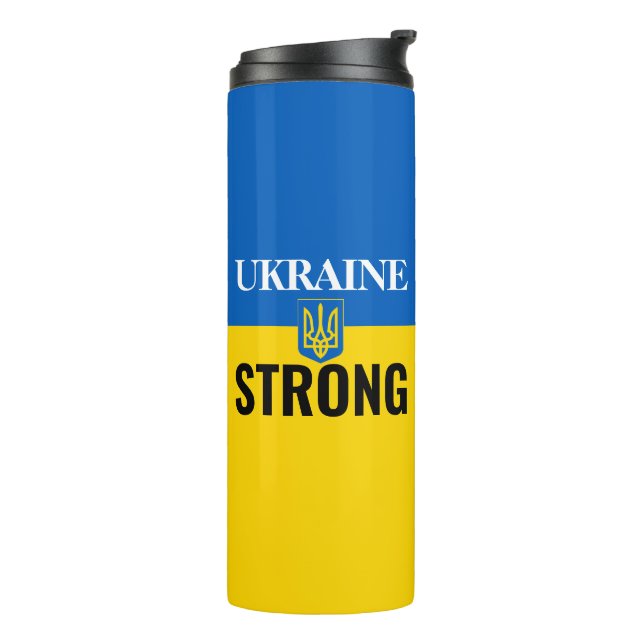 UKRAINE STRONG oder Ihre Botschaft Thermosbecher (Nach links gedreht)