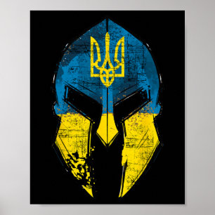 Ukraine T-Shirt Sparta Helm Ukraine Wappen Flagge  Poster