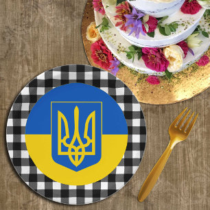 Ukraine Tafel, Büffel kariert und ukrainische Flag Pappteller