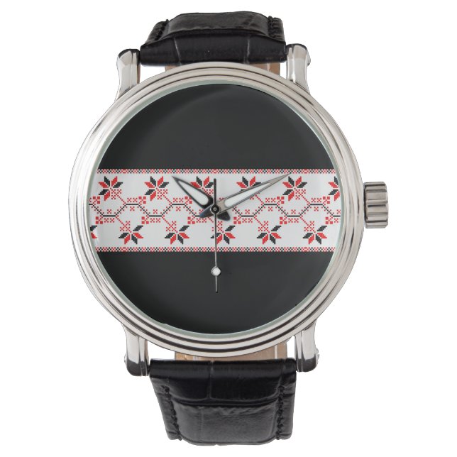 ukraine traditionelles Volksmotiv ethnisch geometr Armbanduhr (Vorderseite)