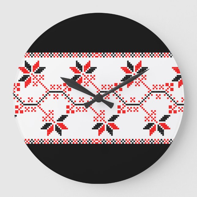 ukraine traditionelles Volksmotiv ethnisch geometr Große Wanduhr (Vorderseite)