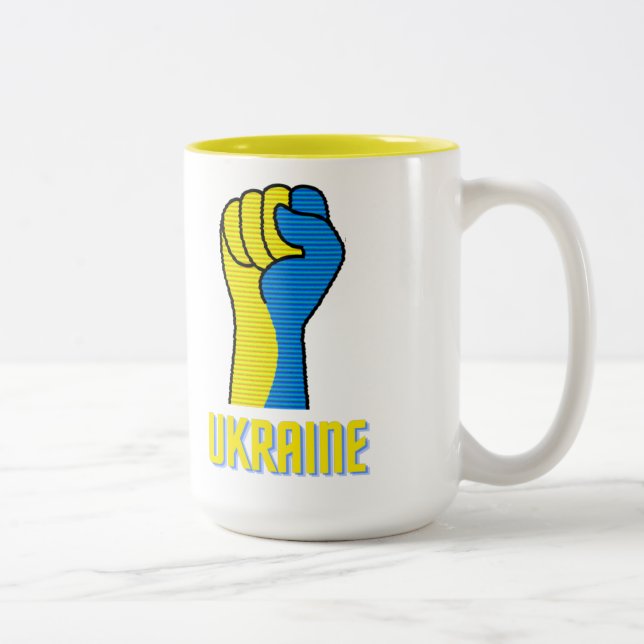 Ukraine trotziges Faustzeichen Zweifarbige Tasse (Rechts)