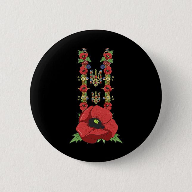 Ukraine Trysub Rote Mohnblumen Süße Vintage Ukrain Button (Vorderseite)
