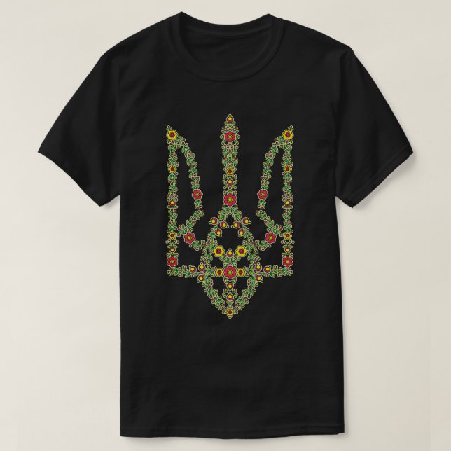 Ukraine Tryzub T-Shirt Ukrainische Blume modische  (Design vorne)