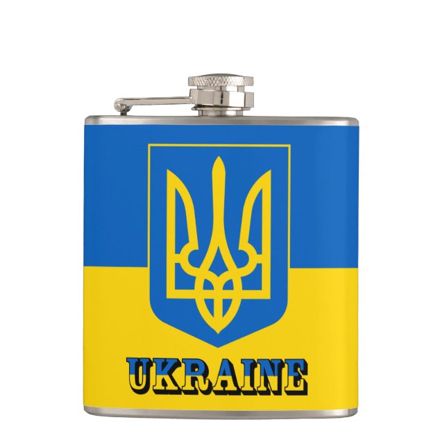 Ukraine, Tryzub, ukrainische Flagge/Wappen-Coat Flachmann (Vorderseite)