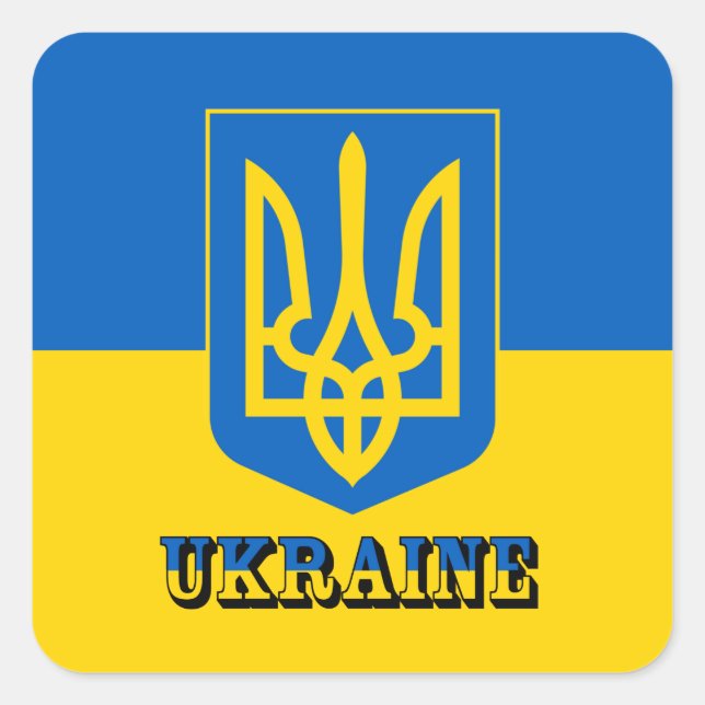Ukraine, Tryzub, ukrainische Flagge/Wappen-Coat Quadratischer Aufkleber (Vorderseite)