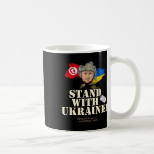 Ukraine Tunesien Flaggen Zelensky Steht mit der Uk Kaffeetasse