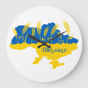 Ukraine typography and wheat ear on Ukrainian flag Große Wanduhr