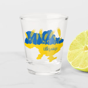 Ukraine typography and wheat ear on Ukrainian flag Schnapsglas