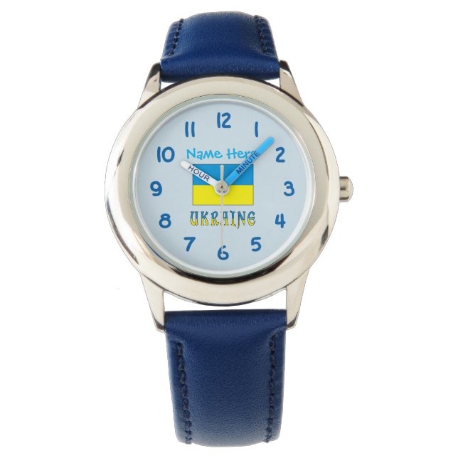 Ukraine Ukrainische Flagge Blauer Personiden Kinde Armbanduhr (Vorderseite)