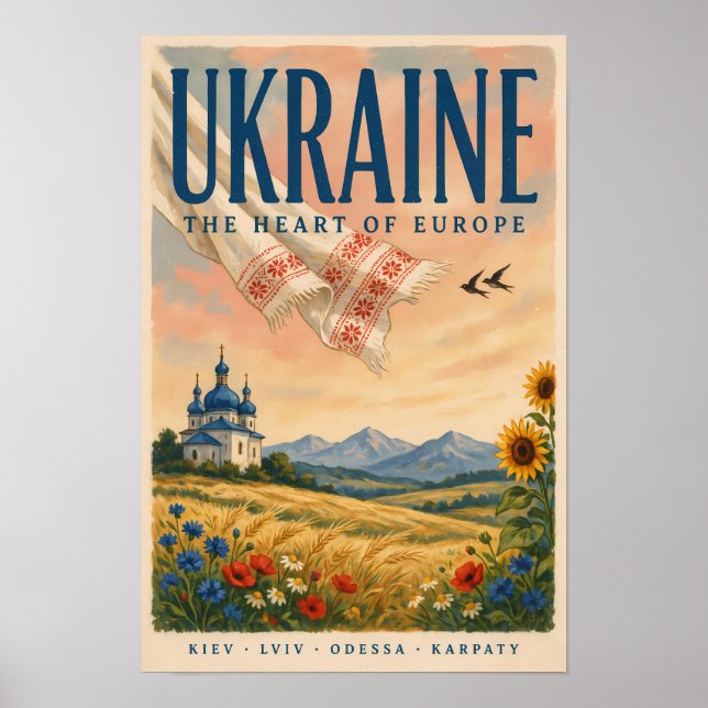 Ukraine Ukrainische Landschaft Illustration Reise Poster (Vorne)