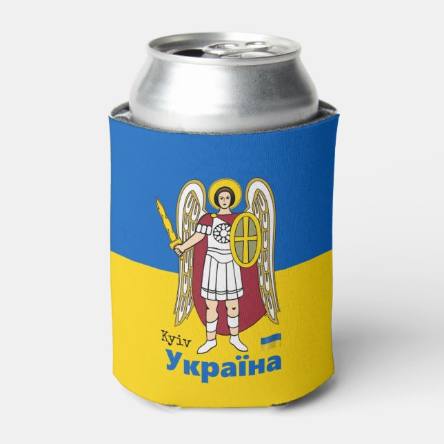 Ukraine und Kiew-Stadtmatte, ukrainische Flagge Dosenkühler (Kanne Vorderseite)