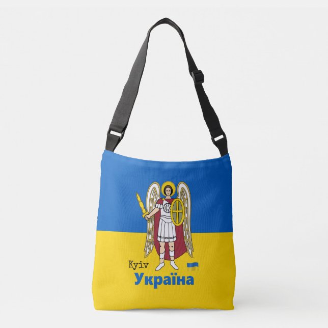 Ukraine und Kiew-Stadtmatte, ukrainische Flagge Tragetaschen Mit Langen Trägern (Vorderseite)