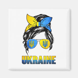 Ukraine-Unordentlicher-Dutt-mit-Ukraine-Flagge-Ges Magnet