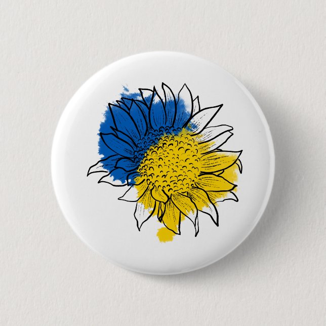 Ukraine unterstützt Sonnenblumen Button (Vorderseite)