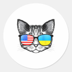 Ukraine Us Flag Wurzeln Katze Ukrainisch Amerikani Runder Aufkleber