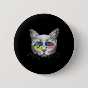 Ukraine US-Flagge Wurzeln Katze Ukrainisch Amerika Button