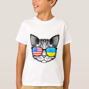 Ukraine US-Flagge Wurzeln Katze Ukrainisch Amerika T-Shirt