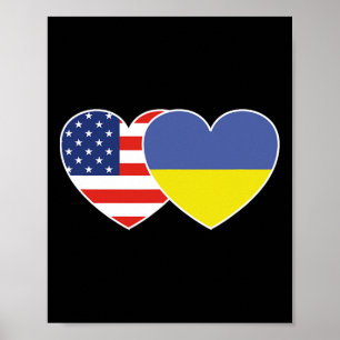 Ukraine USA-Flagge Twin-Heart-T-Shirt für Ukrainer Poster
