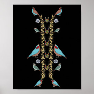 Ukraine Vögel und Trysub T-Shirt Retro Floral Ukra Poster