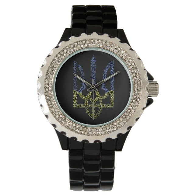 Ukraine-Wappen-Trident-Trendsub-Spiralmuster Armbanduhr (Vorderseite)