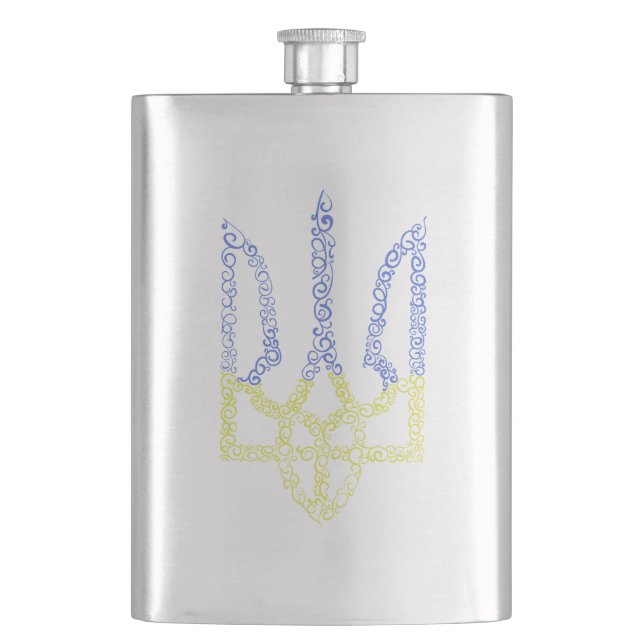 Ukraine-Wappen-Trident-Trendsub-Spiralmuster Flachmann (Vorderseite)