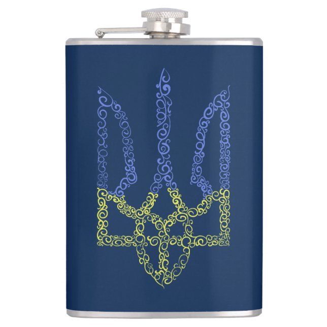 Ukraine-Wappen-Trident-Trendsub-Spiralmuster Flachmann (Vorderseite)