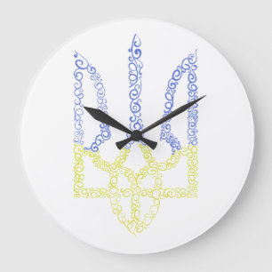 Ukraine-Wappen-Trident-Trendsub-Spiralmuster Große Wanduhr