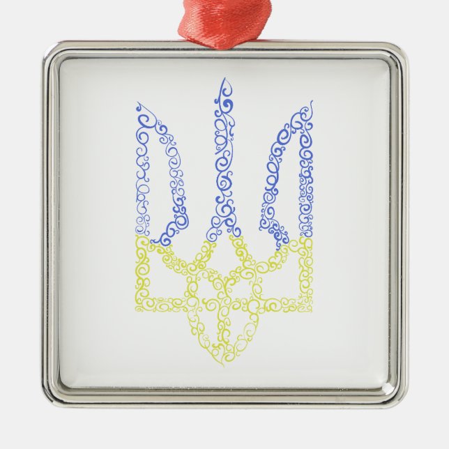 Ukraine-Wappen-Trident-Trendsub-Spiralmuster Ornament Aus Metall (Vorne)