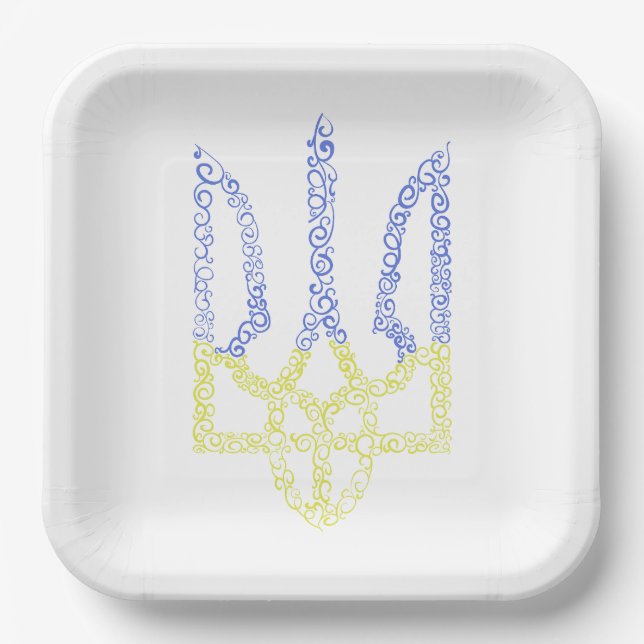 Ukraine-Wappen-Trident-Trendsub-Spiralmuster Pappteller (Vorderseite)