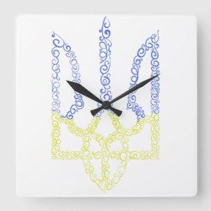 Ukraine-Wappen-Trident-Trendsub-Spiralmuster Quadratische Wanduhr