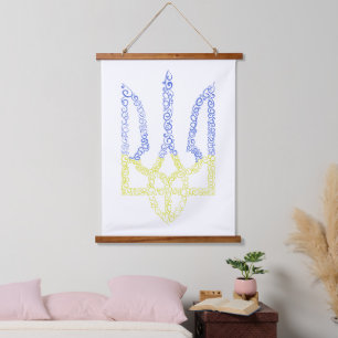 Ukraine-Wappen-Trident-Trendsub-Spiralmuster Wandteppich Mit Holzrahmen