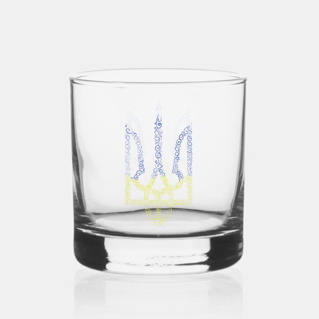 Ukraine-Wappen-Trident-Trendsub-Spiralmuster Whiskyglas (Vorderseite)