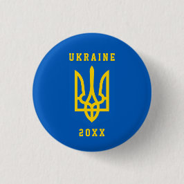 UKRAINE Wappen und Jahr auf BLAU Button
